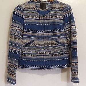 Joie Lidra Woven Cotton Cropped Jacket M Blue